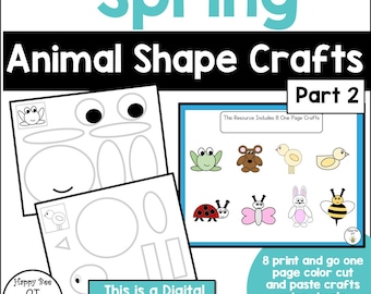 Spring Animal Shape Crafts | Preschool Cut and Paste Activity (PDF Download)