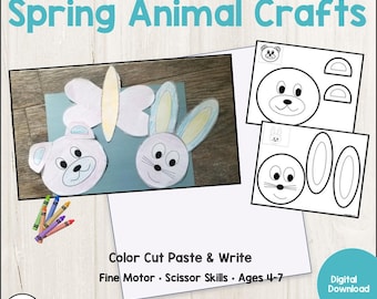 Spring Cut and Paste Animal Crafts Printable | Preschool Shape Worksheets | Fine Motor Activity PDF