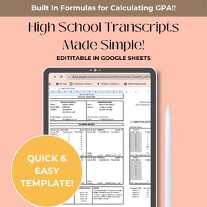 Homeschool High School Transcript Template w/ Formulas for GPAs