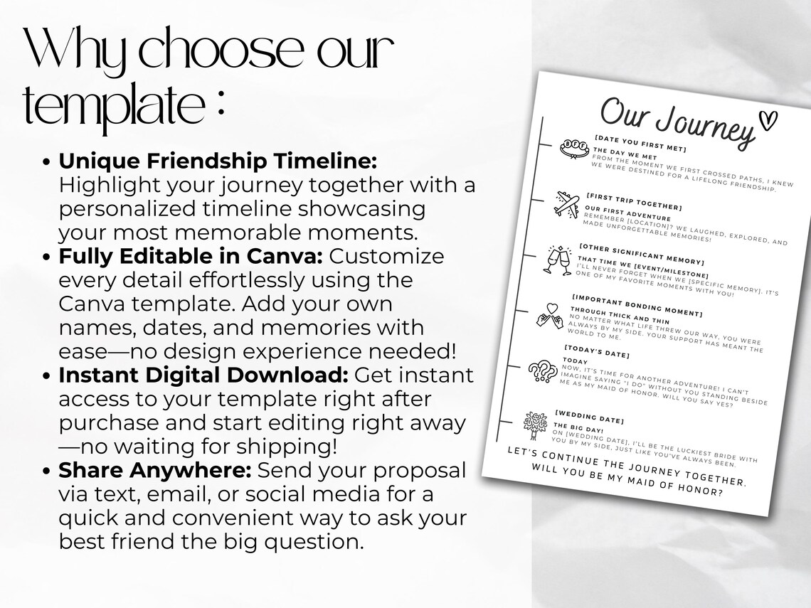 Maid of Honor Proposal Card With Friendship Timeline Editable Canva