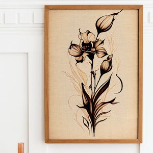 Minimalist Orchid Flower Digital Print, Modern Art, Home Decor, Digital Art, Home, Nature, Prints
