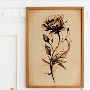 Minimalist Rose Flower Digital Print, Modern Art, Home Decor, Digital Art, Home, Nature, Prints