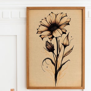 Minimalist Daisy Flower Digital Print, Modern Art, Home Decor, Digital Art, Home, Nature, Prints