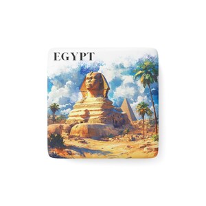 Egyptian Sphinx Porcelain Magnet, Square - Unique Ancient Egypt Gift for Fridge, Office Decor, Travel Souvenir, History Lover Present,