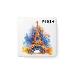Paris Eiffel Tower Porcelain Magnet Square, Fridge Magnet, Kitchen Decor, French Souvenir, Travel Gift, Home Office Organization