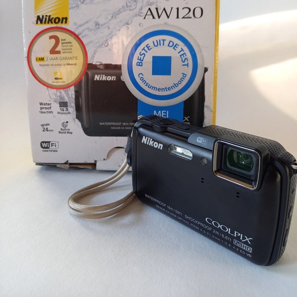 Digital camera Nikon Coolpix AW120 + box , books + strap + Charging cable