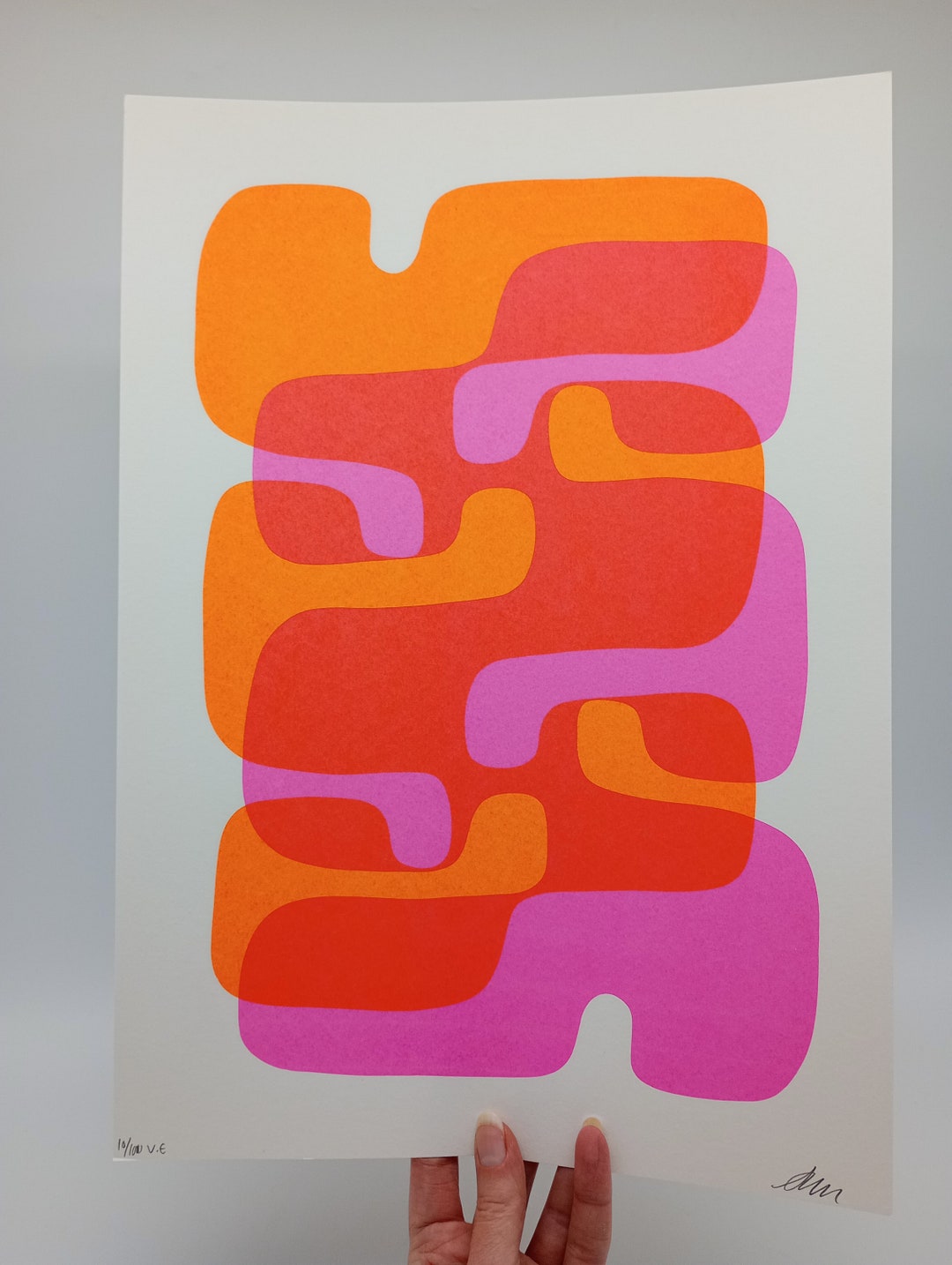 Abstract Screen Print, Fluro Orange and Pink, Bold Retro, Minimalist ...