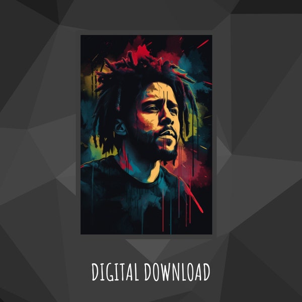 J Cole Digital Download, Digital Painting, Instant Download, Poster Download, Rap Poster, Wall Art, J Cole Poster, Digital Art, 300 DPI