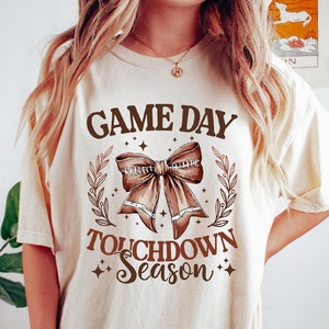 Touch Down Season Comfort Colors Shirt, Football Bow T-Shirt, Game Day Shirt, Coquette Football Shirt, Sports Mom Shirt, Football Lover Gift