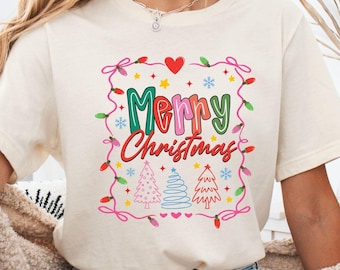 Merry Christmas Tree Shirt, Coquette Xmas Tee