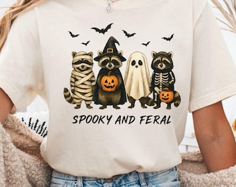 Spooky And Feral Sweatshirt, Funny Halloween Shirt, Ghost Raccoon Shirt, Witchy Raccoon Sweater, Cute Creepy for Fall, Spooky Season T-Shirt