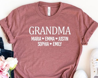 Camisetas personalizadas para abuela, camisetas para nana, camisetas personalizadas para el Día de la Madre, camisetas para abuela, regalos para nana, regalos para abuela, con nombres de nietos