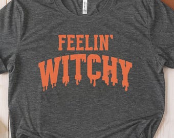 Camiseta de Halloween retro con aires de bruja, camiseta de Halloween para mujer, camiseta divertida de Halloween, camiseta espeluznante, suéter de Halloween, regalo de Halloween para niñas