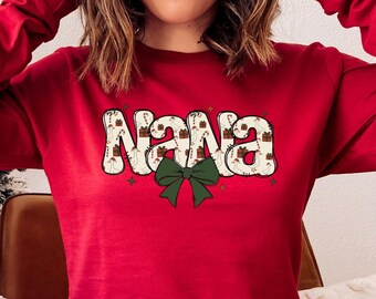 Coquette Nana Christmas Sweatshirt, Holiday Bow Tee