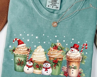 Christmas Coffee Comfort Colors Shirt, Christmas T-Shirt, Snowman Coffee Christmas Shirt, Coffee Lover Gift, Worker Winter Christmas T-Shirt