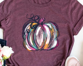 Watercolor Pumpkin Shirt – Colorful Fall Tee for Autumn - Thanksgiving Tee – Cute Halloween Pumpkin T-Shirt