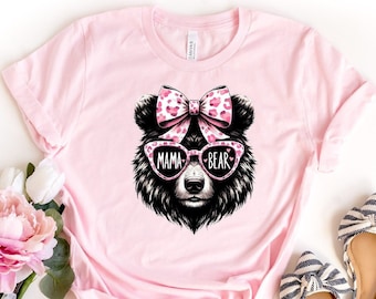 Camiseta de mamá osa, camiseta de oso con gafas, regalo del Día de la Madre, camiseta para mamá, regalo para baby shower, camiseta linda para mamá, camiseta del Día de la Madre, camiseta para baby shower
