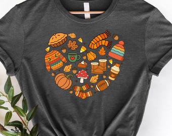 Fall Heart Shirt, Fall Doodles Sweater, Cute Autumn Shirt, Women's Fall Sweat, Fall Favorites Tee, Pumpkin Season Sweater, Pumpkin Heart Tee