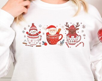 Christmas Santa Reindeer Sweatshirt, Holiday Coffee Lover Tee