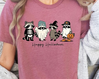 Happy Halloween Shirt, Ghost Raccoon Sweatshirt, Halloween Party Shirt, Raccoon Halloween Sweater, Spooky Season Shirt, Cute Raccoon T-Shirt
