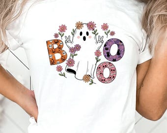 Boo Ghost Shirt, Floral Ghost Sweatshirt, Floral Halloween Shirt, Happy Halloween Sweatshirt, Pumpkin Boo T-shirt, Spooky Season Sweatshirt