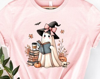 Book Lover Ghost Shirt, Bookish Halloween Sweatshirt, Teacher Librarian Gift, Witchy Halloween Shirt, Spooky Reader Sweater, Book Lover Gift