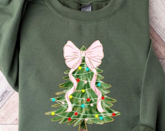 Coquette Christmas Tree Sweatshirt, Girly Holiday Shirt