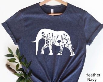 Camiseta de elefante floral, regalo para amantes de los elefantes, camiseta de elefante para niños pequeños, regalo de cumpleaños infantil, camiseta de elefante, amante de los animales, conjunto de elefante