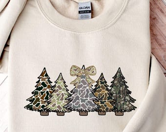 Camo Christmas Tree Sweatshirt, Women's Holiday Hunting Shirt