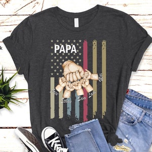 Personalized Papa T-Shirt, Custom Name Grandpa Shirt, Fist Bump Grandchild Names, Father&#39;s Day Shirt for Grandpa, Custom Poppy Pop Pop Shirt