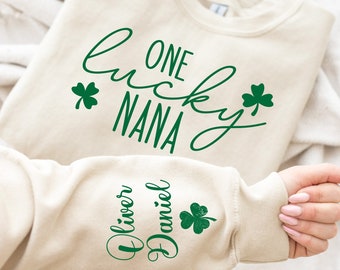 One Lucky Nana Sweatshirt with Children Name on Sleeve, Custom St Patrick's Day Sweatshirt, Lucky Grandma Sweatshirt, St Patrick's Day Shirt