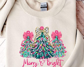 Coquette Christmas Tree Sweatshirt, Pink Bow Holiday Tee