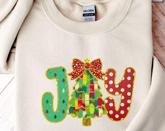 Joy Christmas Tree Sweatshirt, Coquette Holiday Outfit
