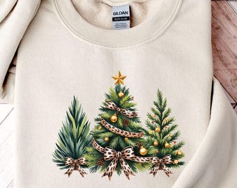 Leopard Coquette Christmas Tree Sweatshirt, Festive Women's Outfit