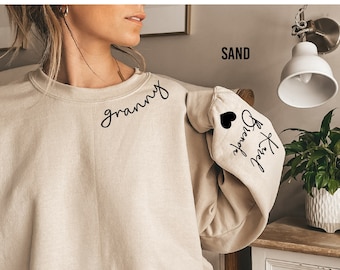 Custom Granny Sweatshirt, Personalized Grandma and Grandkids Names Sweater, Grandma Neckline Sweatshirt, Gift for Grandma, Mother's Day Gift