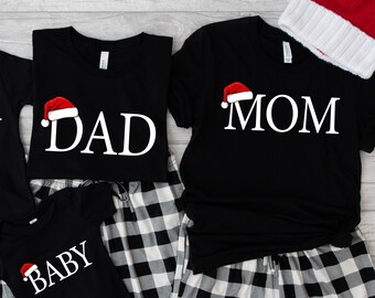 Custom Matching Family Christmas Shirts, Personalized Santa Hat Xmas Family Outfit