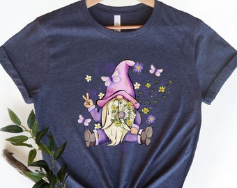 Camiseta de gnomo de diente de león, camiseta inspiradora, camiseta de yoga, camiseta bohemia, camiseta de gnomo de primavera, camiseta de flores silvestres, camiseta de gnomo adorable, flor de diente de león