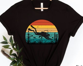 Camiseta de buceo al atardecer, regalo para buceadores, regalo de buceo, buceo, regalos para buceadores, camiseta de buceo, camiseta divertida de buceo, camiseta oceánica