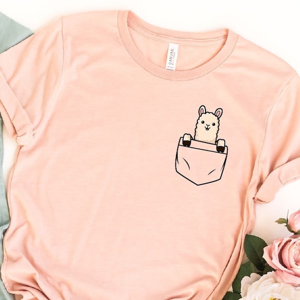 Camiseta de llama de bolsillo, camiseta de llama, camiseta de llama, camiseta para amantes de los animales, camiseta de llama, regalo para amantes de las llamas, camiseta de vida silvestre, regalo de cumpleaños para ella