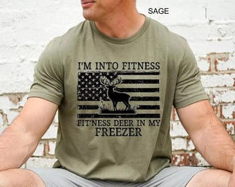 Camiseta para papá que caza ciervos, "Me gusta el fitness", "Ciervo en mi congelador", "Regalo para cazador", "Camiseta de caza", "Camisetas divertidas para maridos"