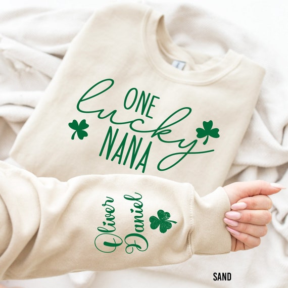 One Lucky Nana Sweatshirt with Children Name on Sleeve, Custom St Patrick's Day Sweatshirt, Lucky Grandma Sweatshirt, St Patrick's Day Shirt