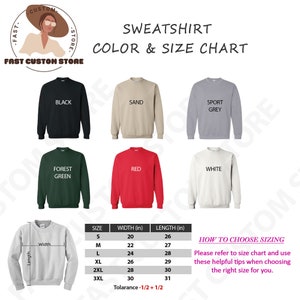 sweatshirt color and size chart for men and women