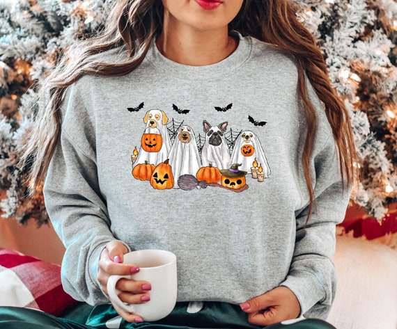 Halloween Dog Sweatshirt, Halloween Sweatshirt, Ghost Dog Shirt, Halloween Sweater, Retro Spooky Season, Halloween Funny Dogs,Holiday Season