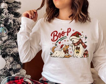 Boo-P Christmas Shirt, Cute Ghost and Dog Xmas Tee, Festive Ghost Matching Family Sweatshirt, Holiday Dog Mom Gift