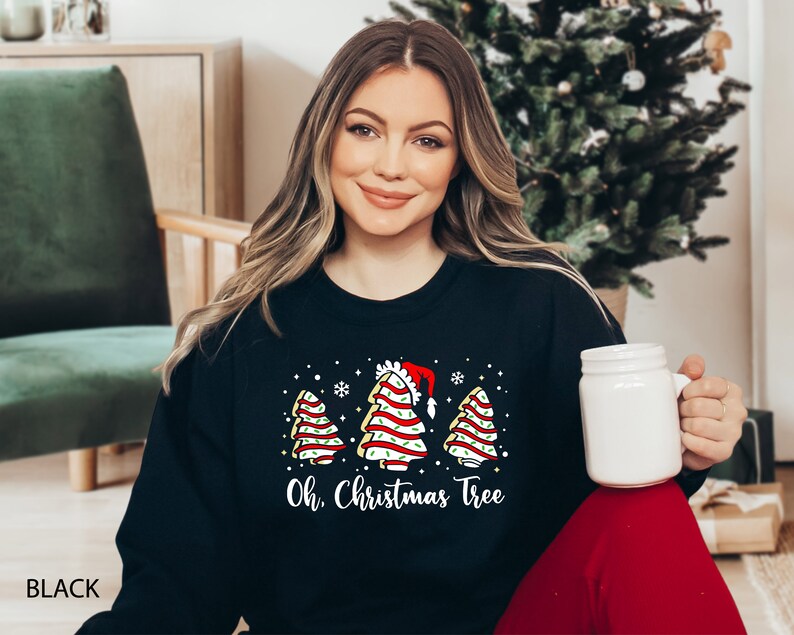 Oh Christmas Tree Sweatshirt, Christmas Cake Sweatshirt, Womens Merry Christmas Shirts, Merry And Bright Christmas Tree Sweatshirt, Xmas Tee