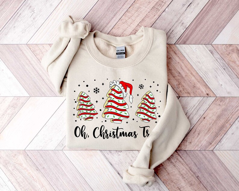 Oh Christmas Tree Sweatshirt, Christmas Cake Sweatshirt, Womens Merry Christmas Shirts, Merry And Bright Christmas Tree Sweatshirt, Xmas Tee