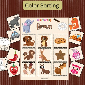 Juego de clasificación de colores Material Montessori imprimible, herramienta de aprendizaje preescolar para niños pequeños imprimibles, escuela en casa de jardín de infantes, actividad para niños