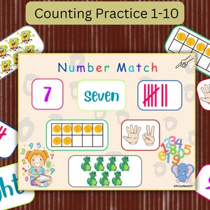 Montessori Number Match Practice for Toddler Counting Activity 1 to 10 Learning Resources Preschool Kindergarten Worksheets Homeschooling