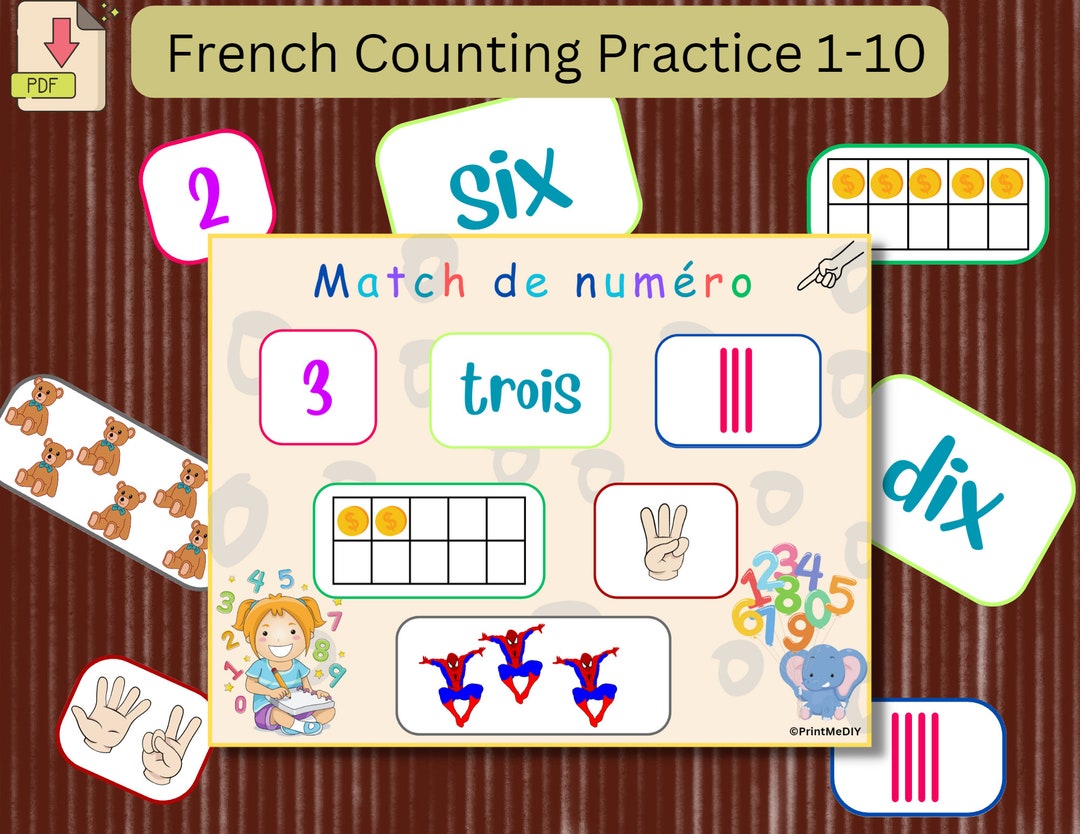 French Number Matching Activity 1 to 10 Montessori Counting Practice