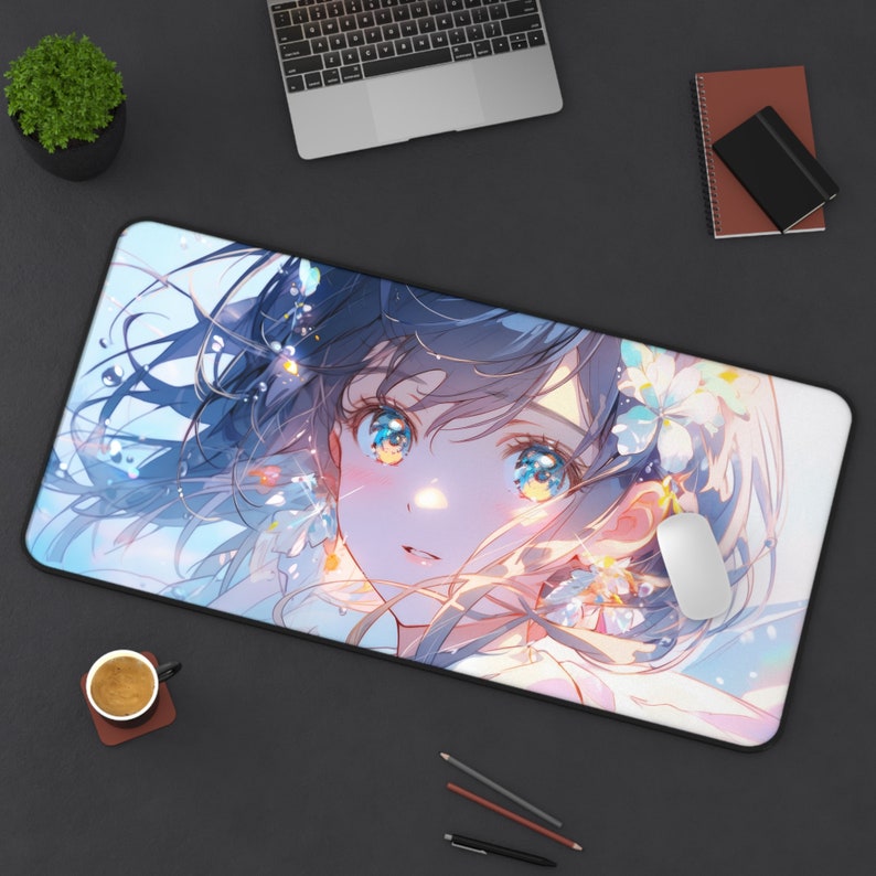 Serene Breeze Desk Mat Anime Girl Mouse Pad Enchanting Gaze Series Etsy